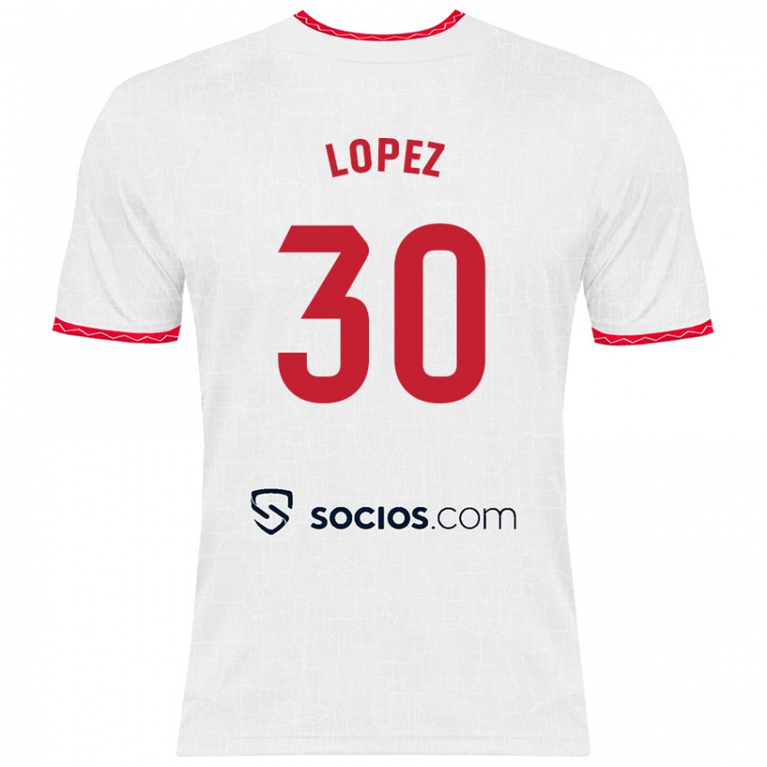 Enfant Maillot Alba López #30 Blanc Rouge Tenues Domicile 2024/25 T-Shirt Belgique