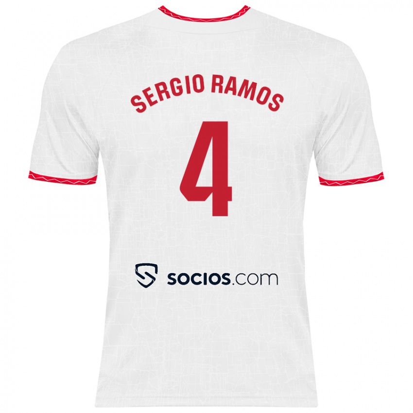 Enfant Maillot Sergio Ramos #4 Blanc Rouge Tenues Domicile 2024/25 T-Shirt Belgique