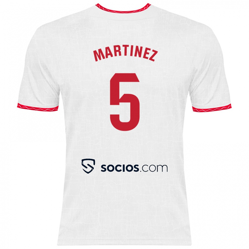 Enfant Maillot Sergio Martínez #5 Blanc Rouge Tenues Domicile 2024/25 T-Shirt Belgique