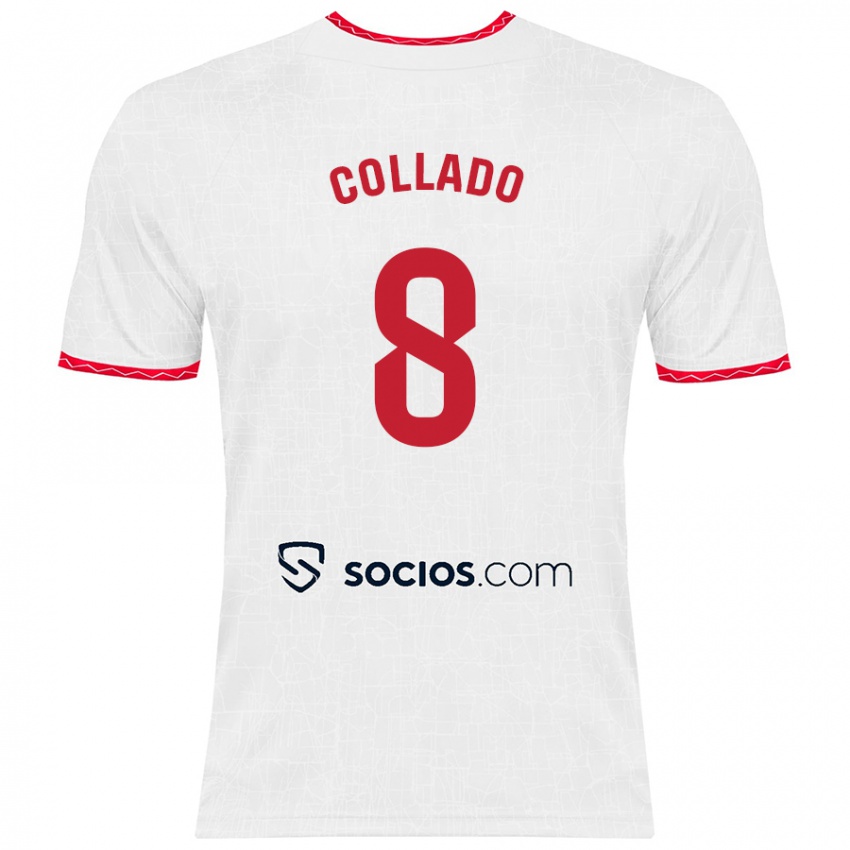 Enfant Maillot Alberto Collado #8 Blanc Rouge Tenues Domicile 2024/25 T-Shirt Belgique