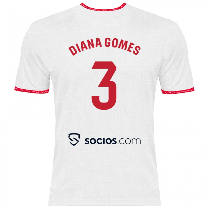 Enfant Maillot Diana Catarina Ribeiro Gomes #3 Blanc Rouge Tenues Domicile 2024/25 T-Shirt Belgique