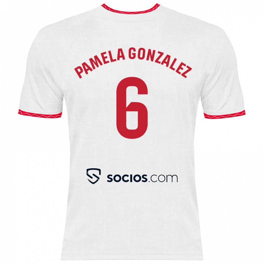 Enfant Maillot Cinthia Pamela González Medina #6 Blanc Rouge Tenues Domicile 2024/25 T-Shirt Belgique