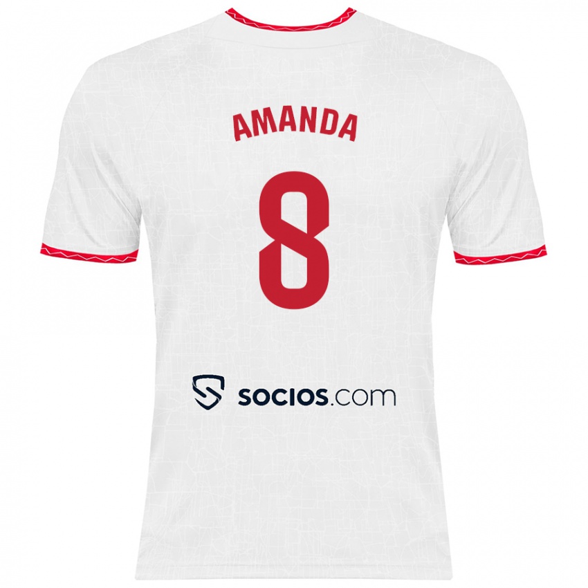 Enfant Maillot Amanda Sampedro Bustos #8 Blanc Rouge Tenues Domicile 2024/25 T-Shirt Belgique