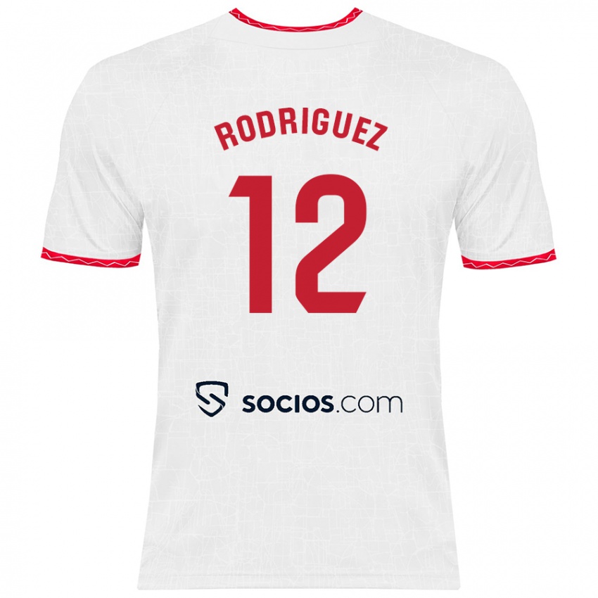 Enfant Maillot Lucía María Rodríguez Herrero #12 Blanc Rouge Tenues Domicile 2024/25 T-Shirt Belgique