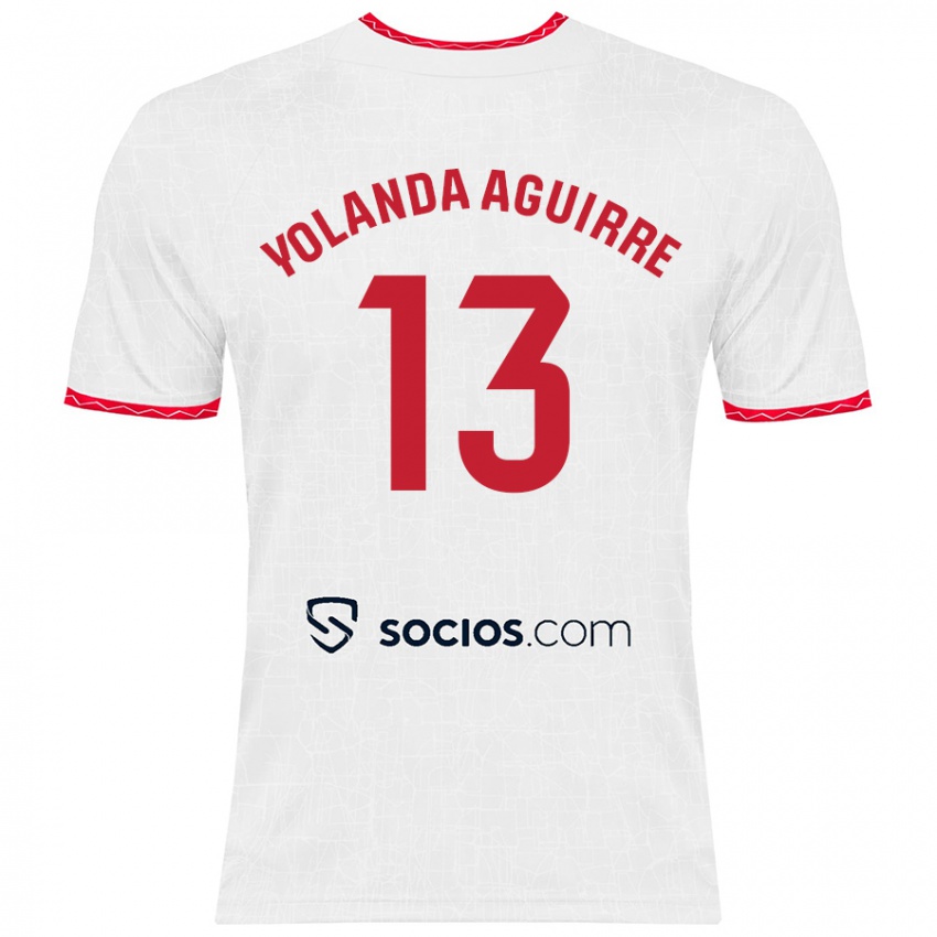 Enfant Maillot Yolanda Aguirre Gutiérrez #13 Blanc Rouge Tenues Domicile 2024/25 T-Shirt Belgique