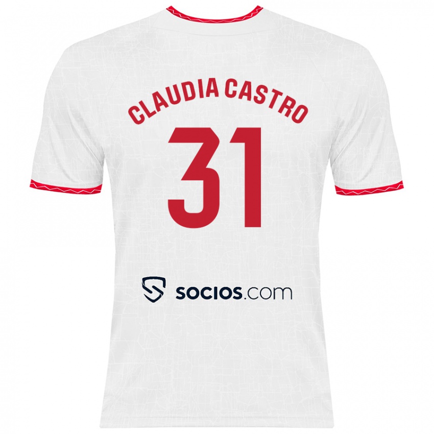 Enfant Maillot Claudia Castro Romero #31 Blanc Rouge Tenues Domicile 2024/25 T-Shirt Belgique