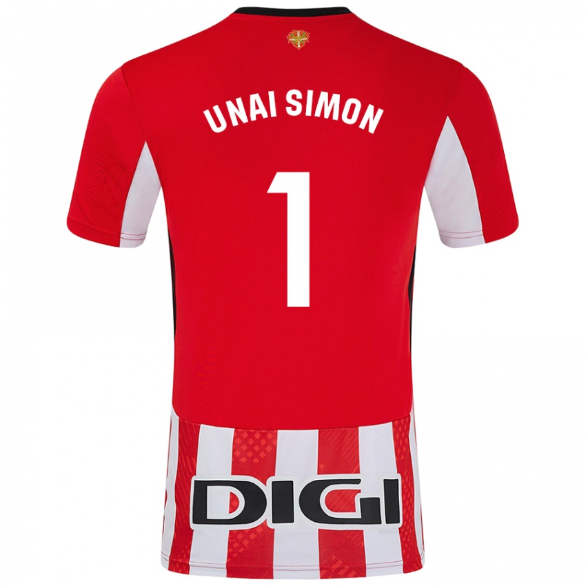 Enfant Maillot Unai Simón #1 Rouge Blanc Tenues Domicile 2024/25 T-Shirt Belgique