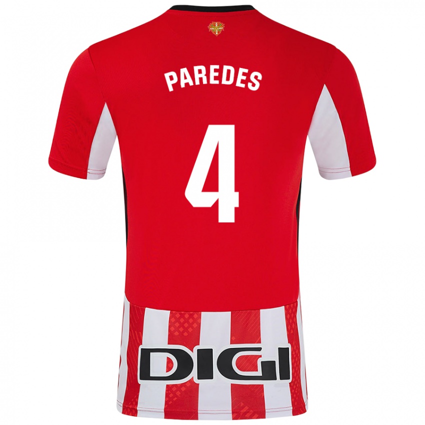 Enfant Maillot Aitor Paredes #4 Rouge Blanc Tenues Domicile 2024/25 T-Shirt Belgique