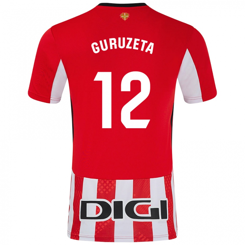 Enfant Maillot Gorka Guruzeta #12 Rouge Blanc Tenues Domicile 2024/25 T-Shirt Belgique