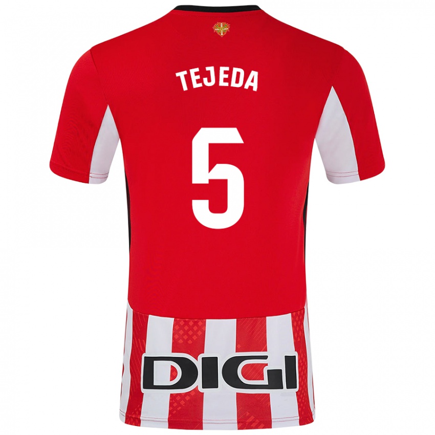 Enfant Maillot Diego Tejeda #5 Rouge Blanc Tenues Domicile 2024/25 T-Shirt Belgique