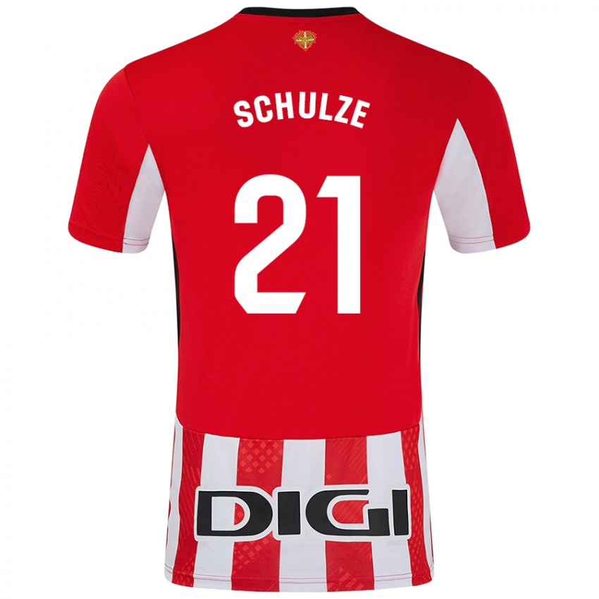 Enfant Maillot Bibiane Schulze #21 Rouge Blanc Tenues Domicile 2024/25 T-Shirt Belgique