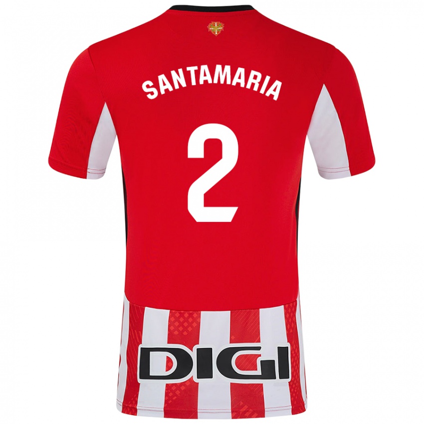 Enfant Maillot Unai Santamaría #2 Rouge Blanc Tenues Domicile 2024/25 T-Shirt Belgique