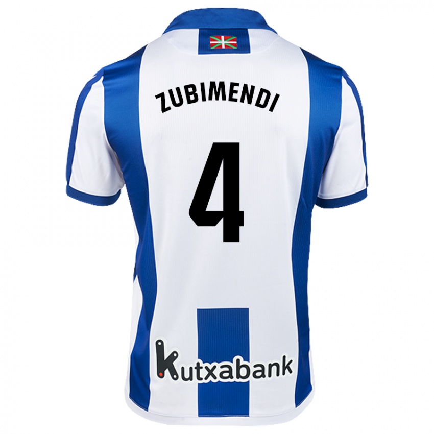 Kinder Martín Zubimendi #4 Weiß Blau Heimtrikot Trikot 2024/25 T-Shirt Belgien