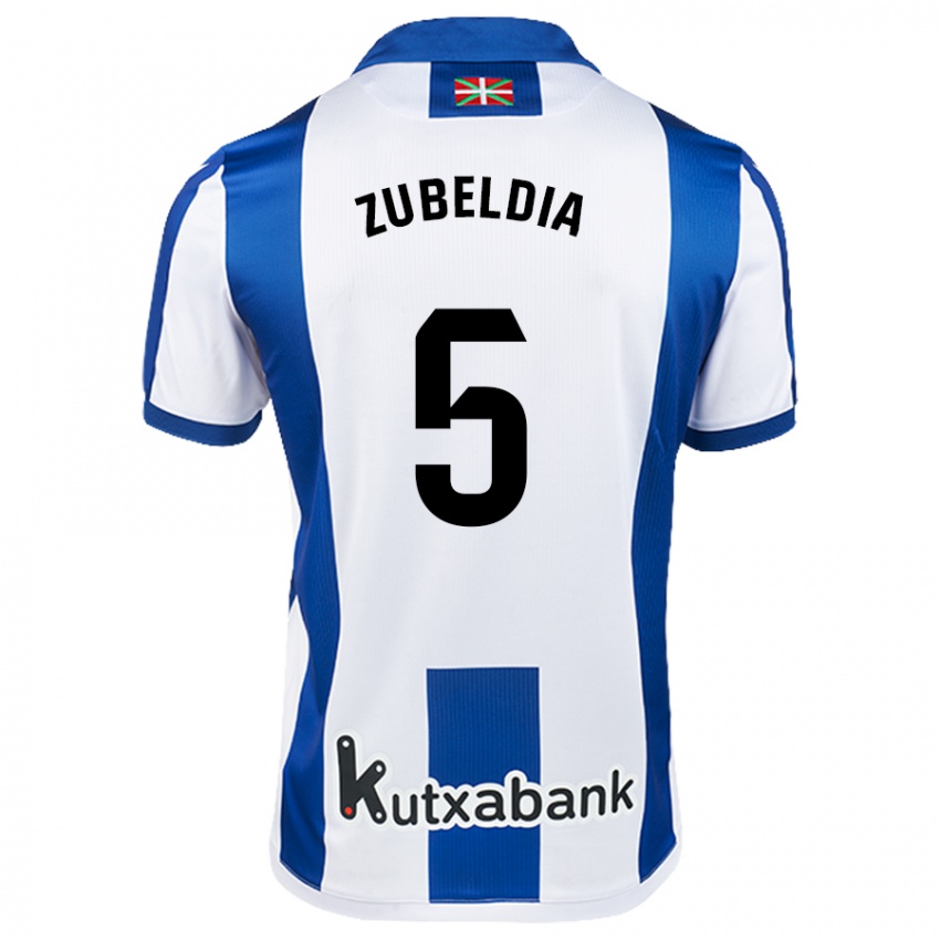 Kinder Igor Zubeldia #5 Weiß Blau Heimtrikot Trikot 2024/25 T-Shirt Belgien