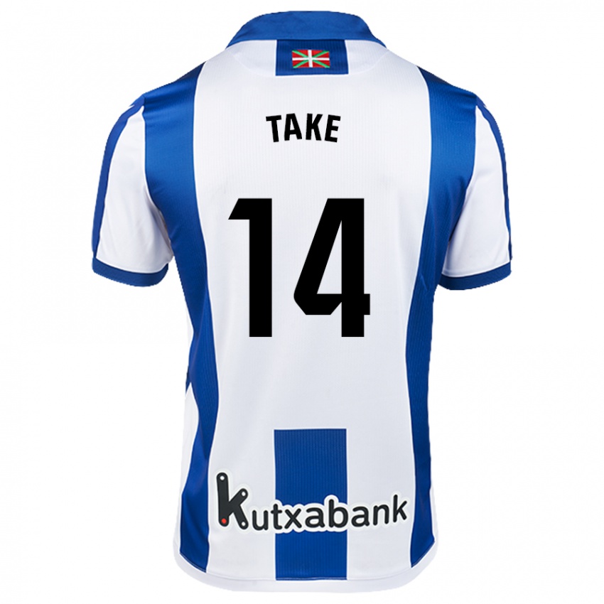 Enfant Maillot Takefusa Kubo #14 Blanc Bleu Tenues Domicile 2024/25 T-Shirt Belgique