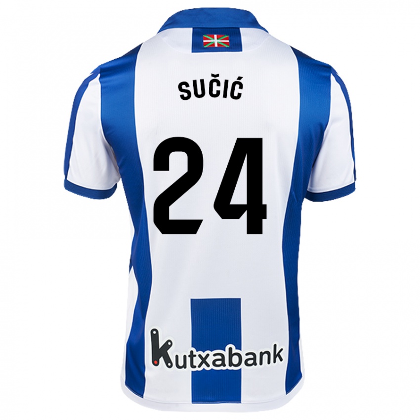 Enfant Maillot Luka Sucic #24 Blanc Bleu Tenues Domicile 2024/25 T-Shirt Belgique