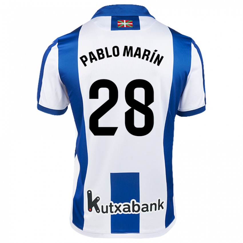 Enfant Maillot Pablo Marín #28 Blanc Bleu Tenues Domicile 2024/25 T-Shirt Belgique