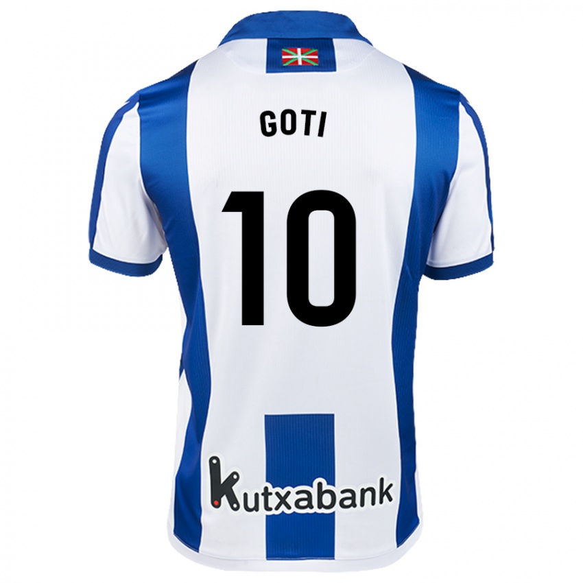 Enfant Maillot Mikel Goti #10 Blanc Bleu Tenues Domicile 2024/25 T-Shirt Belgique