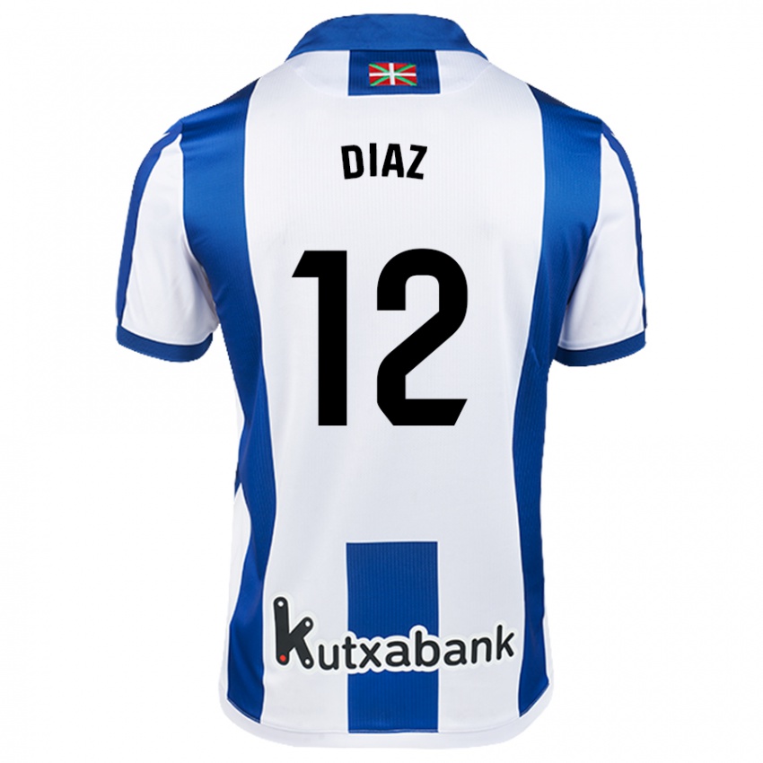 Enfant Maillot Ekain Díaz #12 Blanc Bleu Tenues Domicile 2024/25 T-Shirt Belgique