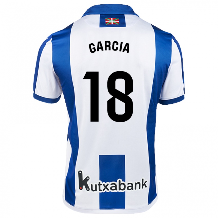 Enfant Maillot Eder García #18 Blanc Bleu Tenues Domicile 2024/25 T-Shirt Belgique