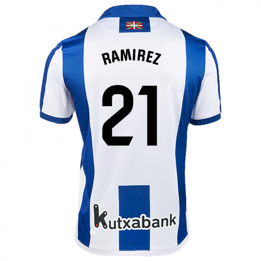 Enfant Maillot Emma Ramírez #21 Blanc Bleu Tenues Domicile 2024/25 T-Shirt Belgique