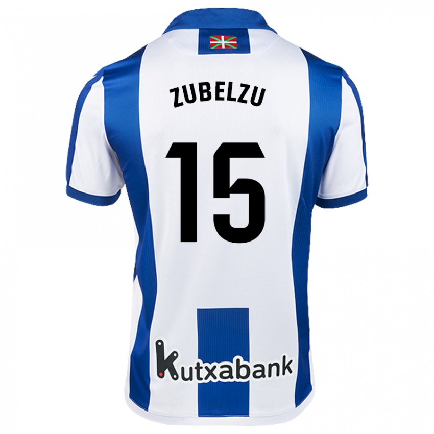 Enfant Maillot Julen Zubelzu #15 Blanc Bleu Tenues Domicile 2024/25 T-Shirt Belgique