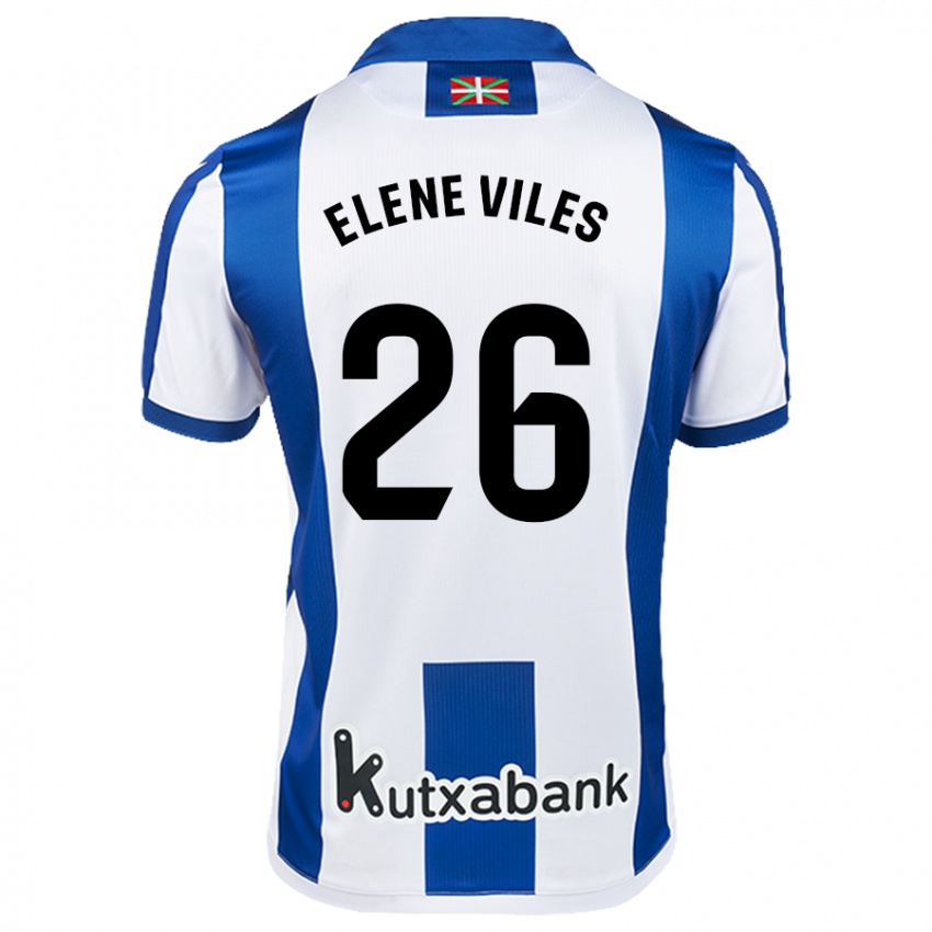 Enfant Maillot Elene Viles Odriozola #26 Blanc Bleu Tenues Domicile 2024/25 T-Shirt Belgique