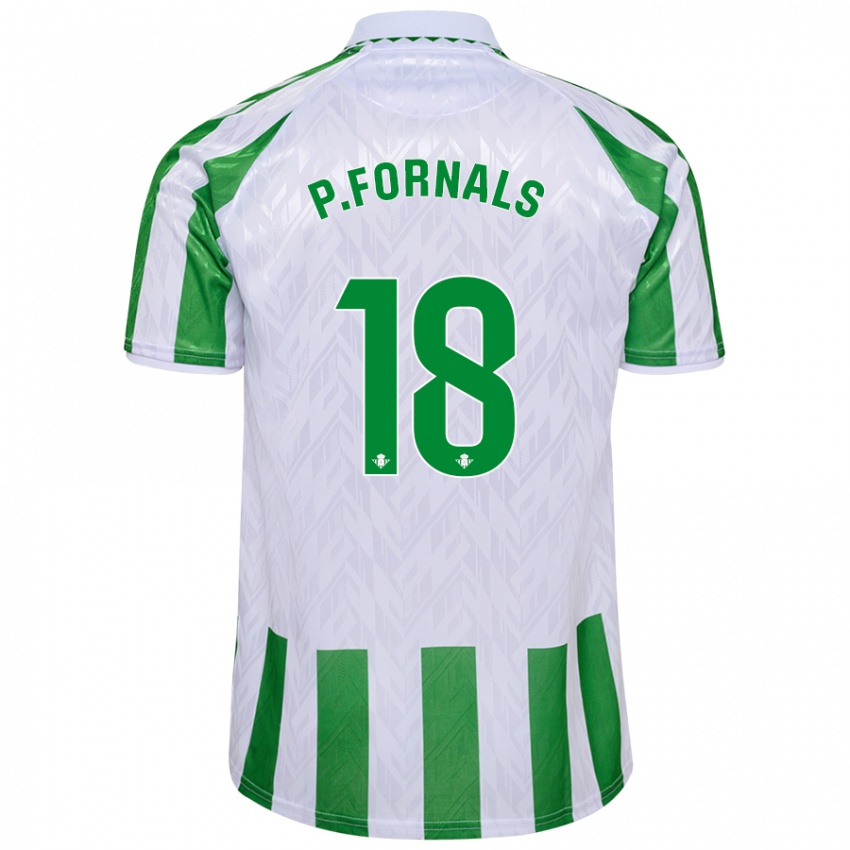 Enfant Maillot Pablo Fornals #18 Rayures Vertes Et Blanches Tenues Domicile 2024/25 T-Shirt Belgique