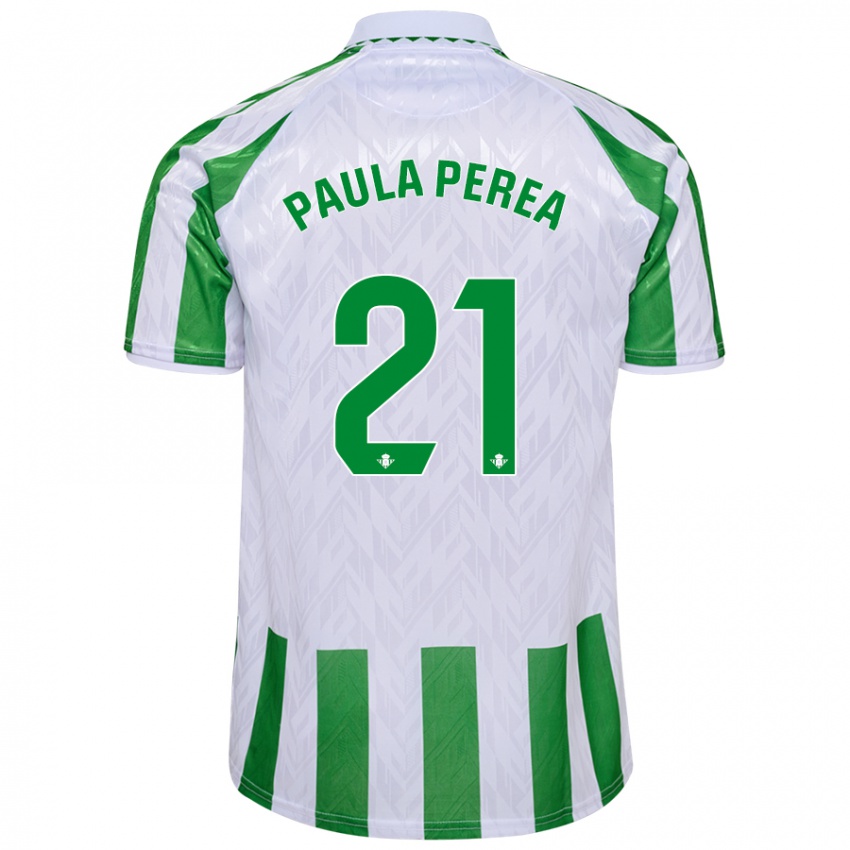 Kinder Paula Perea Ramírez #21 Grün Weiße Streifen Heimtrikot Trikot 2024/25 T-Shirt Belgien