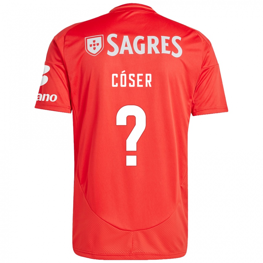 Enfant Maillot Tiago Cóser #0 Rouge Blanc Tenues Domicile 2024/25 T-Shirt Belgique