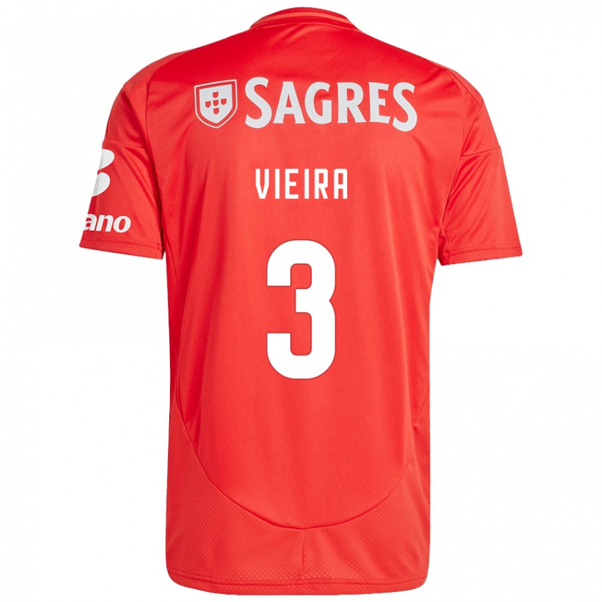 Enfant Maillot Miguel Vieira #3 Rouge Blanc Tenues Domicile 2024/25 T-Shirt Belgique