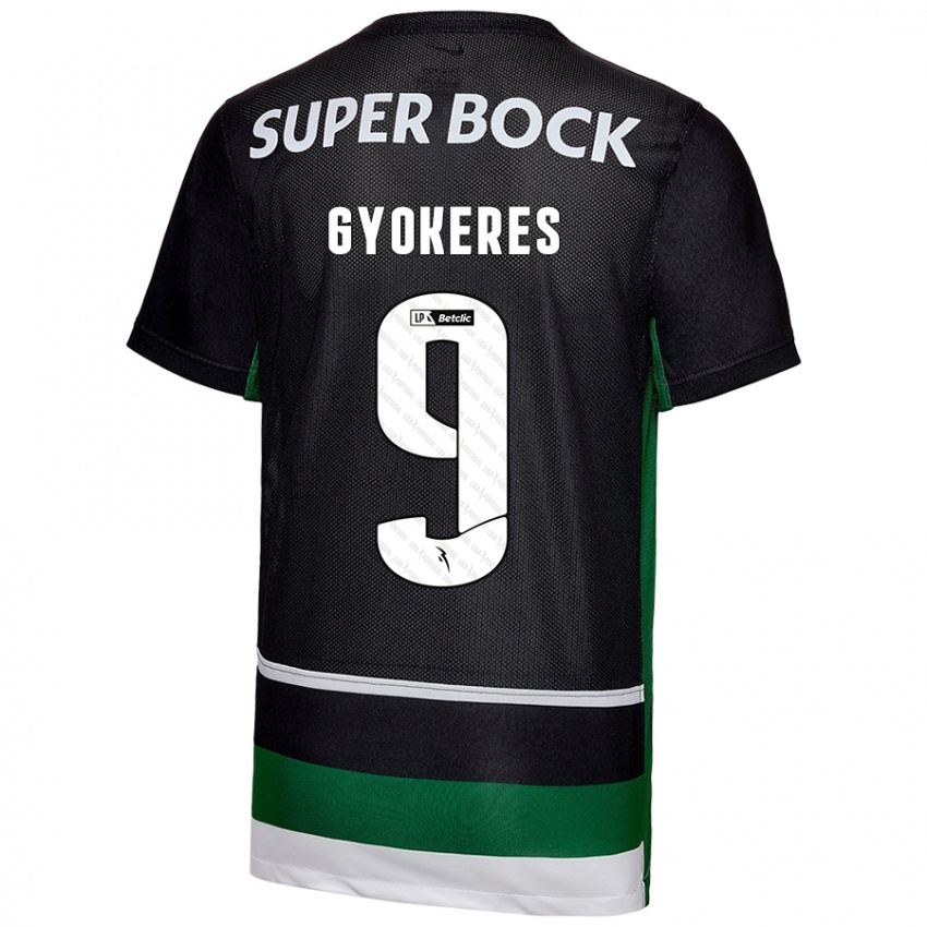 Enfant Maillot Viktor Gyökeres #9 Noir Blanc Vert Tenues Domicile 2024/25 T-Shirt Belgique