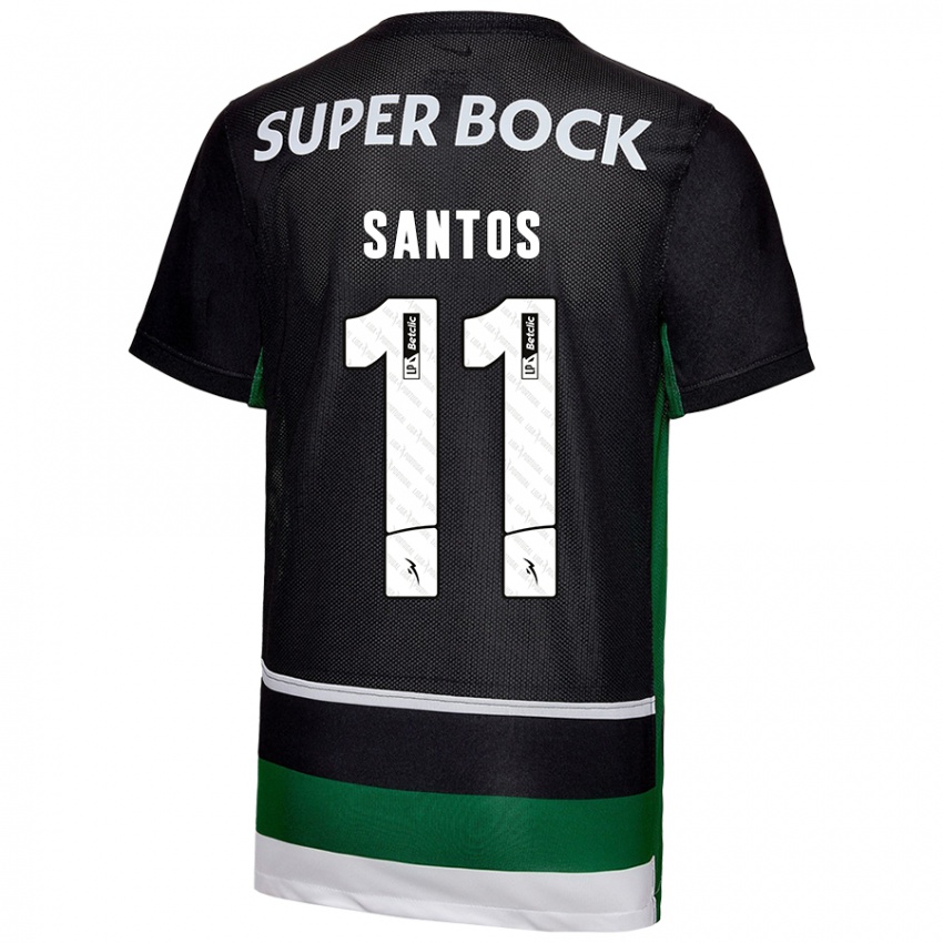 Enfant Maillot Nuno Santos #11 Noir Blanc Vert Tenues Domicile 2024/25 T-Shirt Belgique