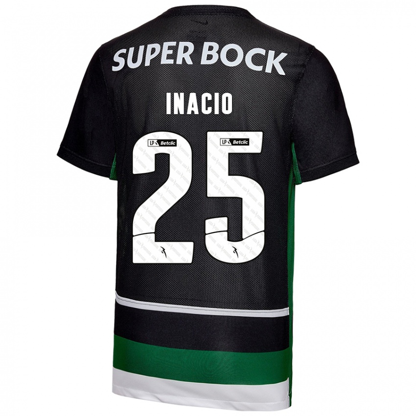 Enfant Maillot Gonçalo Inácio #25 Noir Blanc Vert Tenues Domicile 2024/25 T-Shirt Belgique