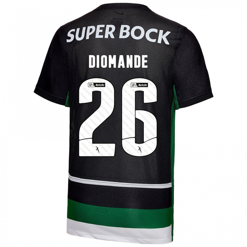 Enfant Maillot Ousmane Diomande #26 Noir Blanc Vert Tenues Domicile 2024/25 T-Shirt Belgique