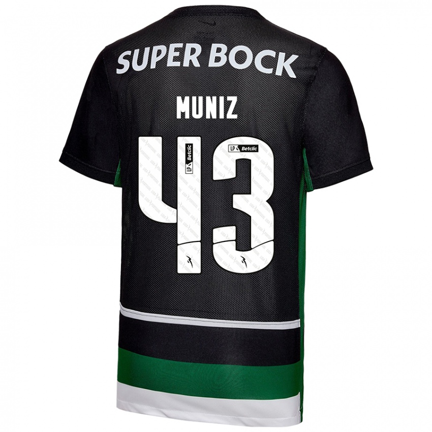 Enfant Maillot João Muniz #43 Noir Blanc Vert Tenues Domicile 2024/25 T-Shirt Belgique