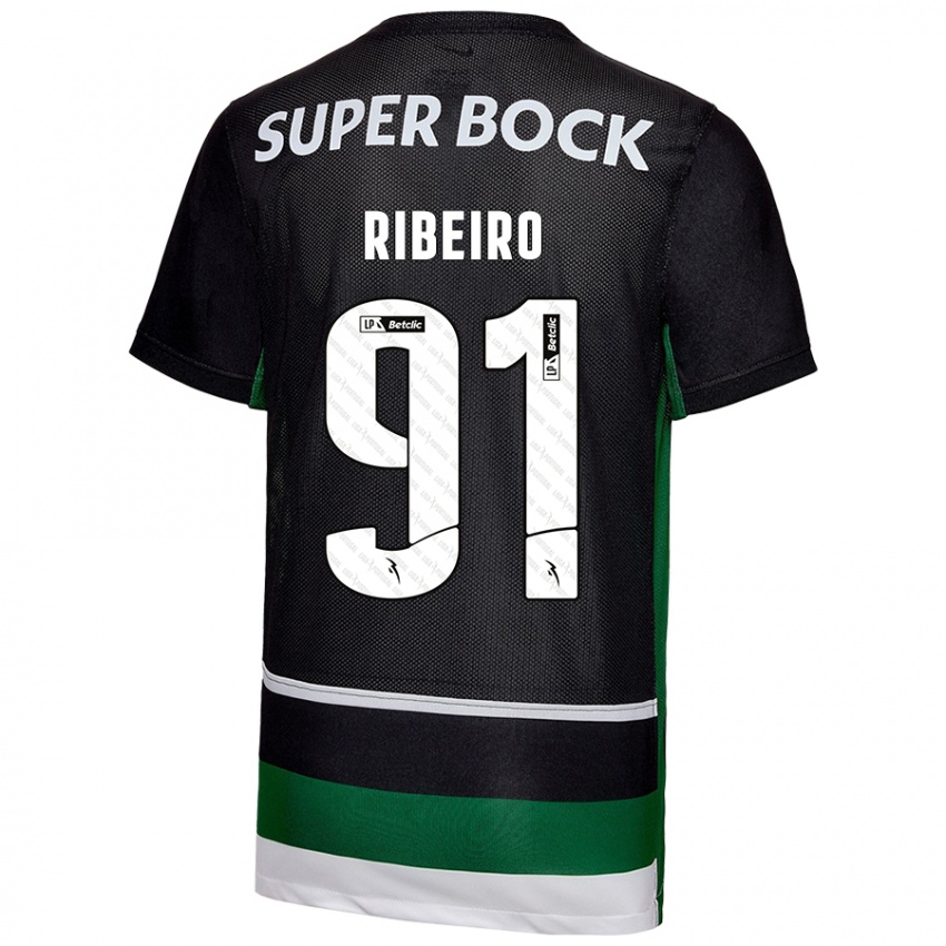 Enfant Maillot Rodrigo Ribeiro #91 Noir Blanc Vert Tenues Domicile 2024/25 T-Shirt Belgique