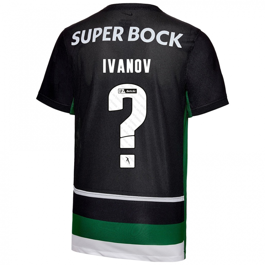 Enfant Maillot David Ivanov #0 Noir Blanc Vert Tenues Domicile 2024/25 T-Shirt Belgique