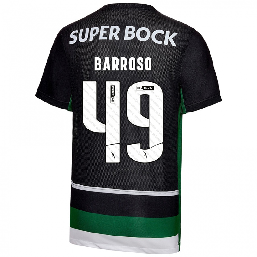 Enfant Maillot Leonardo Barroso #49 Noir Blanc Vert Tenues Domicile 2024/25 T-Shirt Belgique