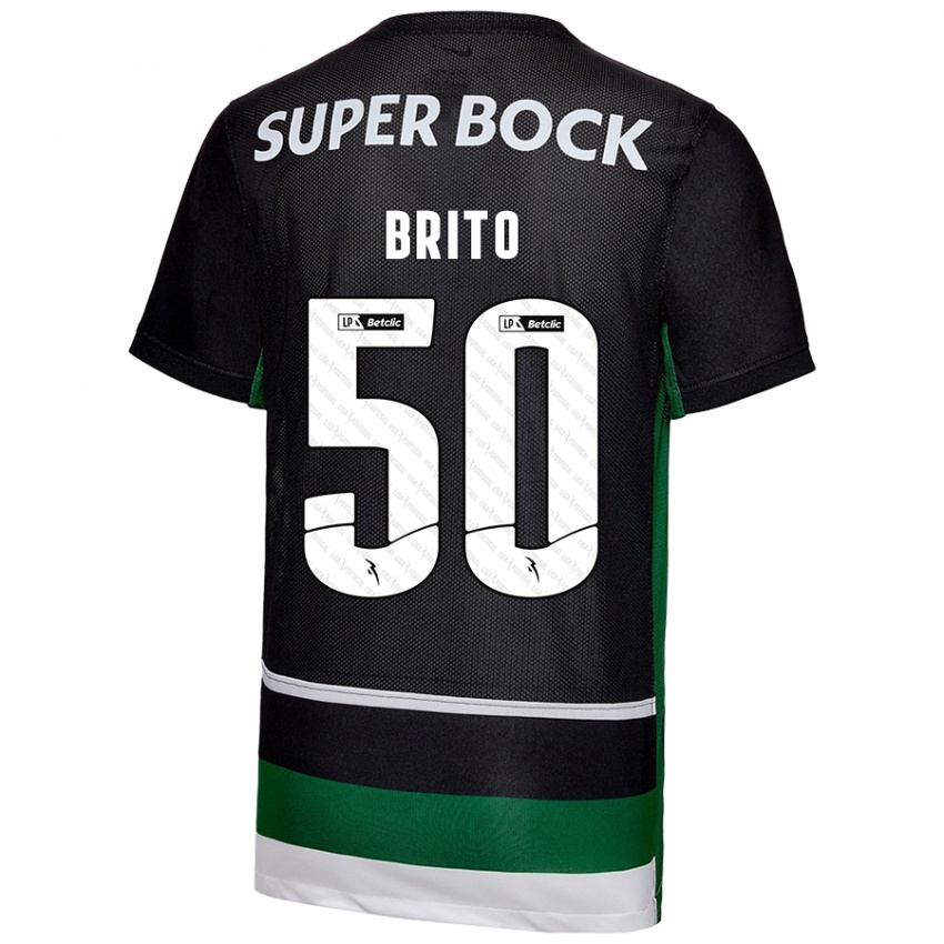 Enfant Maillot Alexandre Brito #50 Noir Blanc Vert Tenues Domicile 2024/25 T-Shirt Belgique