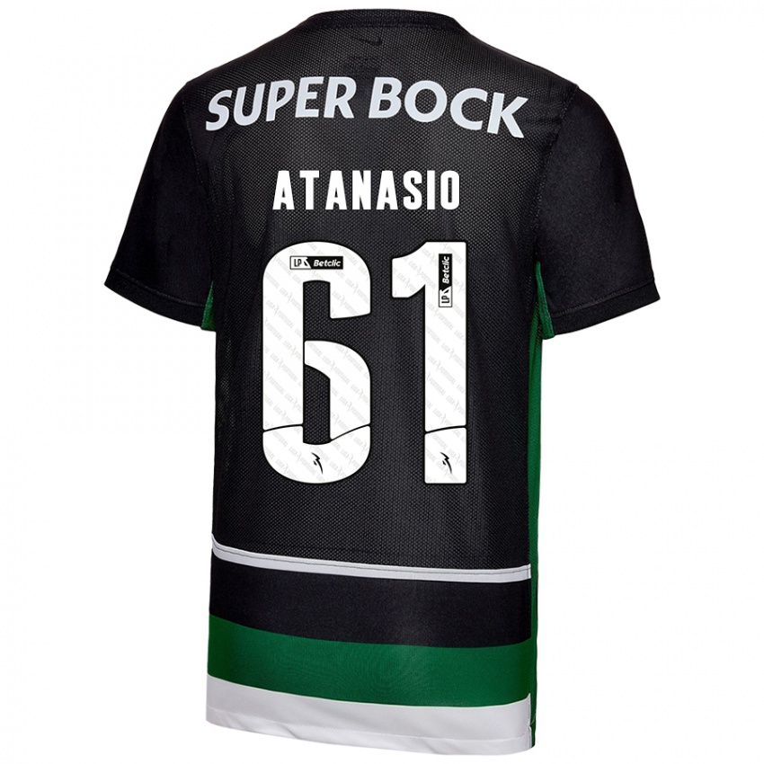 Enfant Maillot Atanásio #61 Noir Blanc Vert Tenues Domicile 2024/25 T-Shirt Belgique