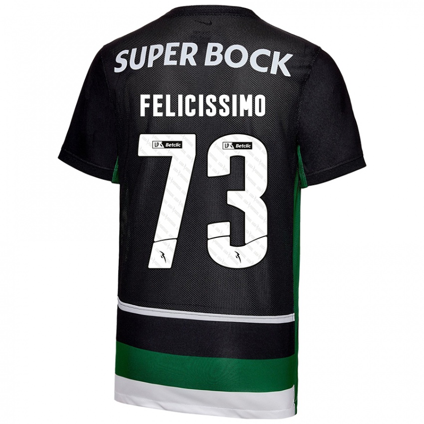 Enfant Maillot Eduardo Felicíssimo #73 Noir Blanc Vert Tenues Domicile 2024/25 T-Shirt Belgique