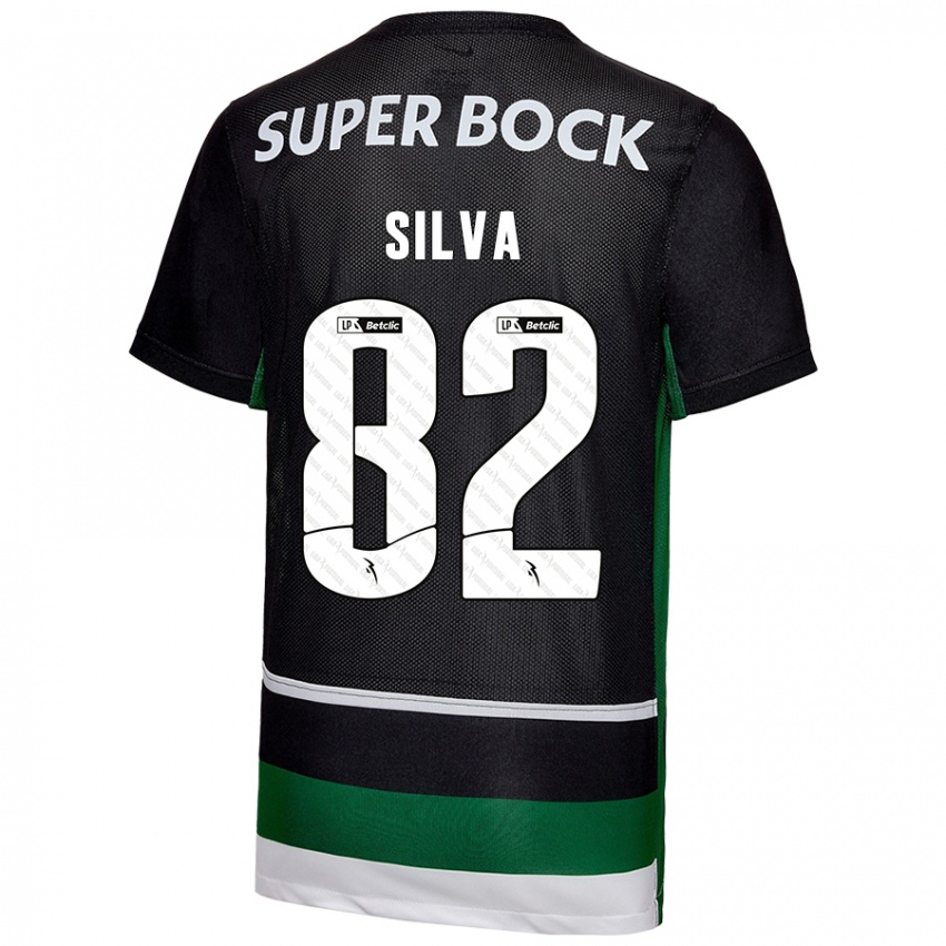 Enfant Maillot Gabriel Silva #82 Noir Blanc Vert Tenues Domicile 2024/25 T-Shirt Belgique