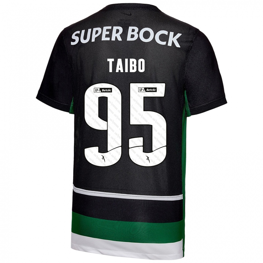 Enfant Maillot Lucas Taibo #95 Noir Blanc Vert Tenues Domicile 2024/25 T-Shirt Belgique