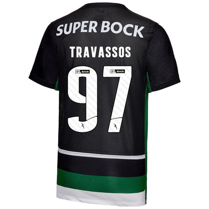 Enfant Maillot Travassos #97 Noir Blanc Vert Tenues Domicile 2024/25 T-Shirt Belgique