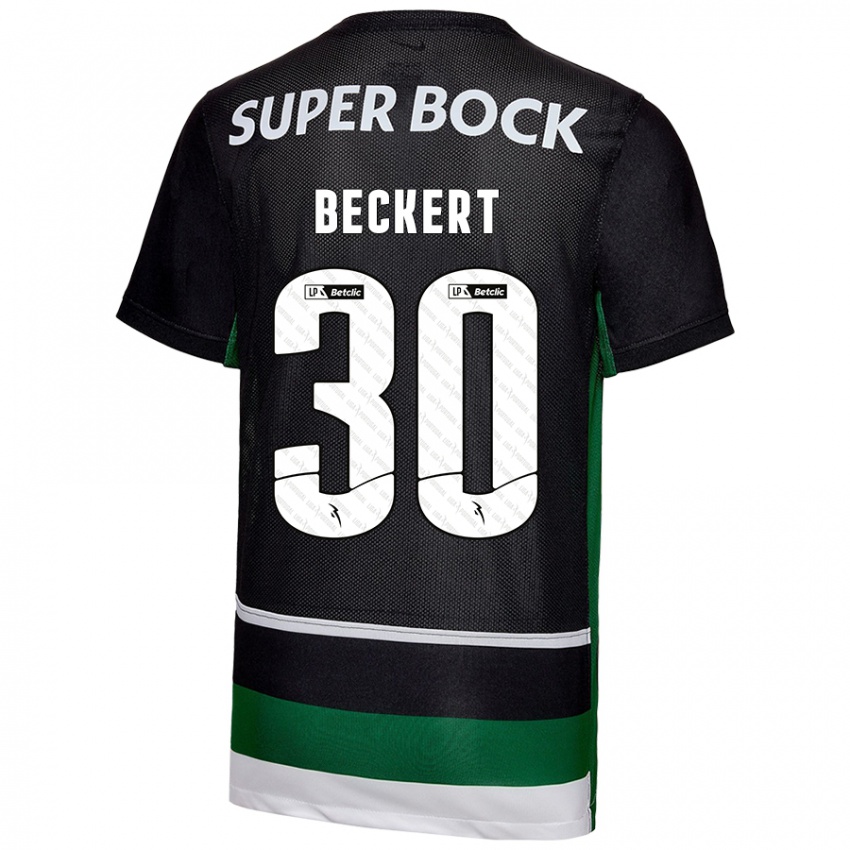 Enfant Maillot Carolina Beckert #30 Noir Blanc Vert Tenues Domicile 2024/25 T-Shirt Belgique