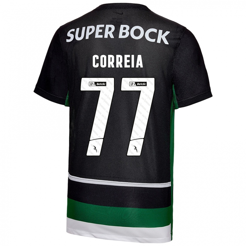 Enfant Maillot Alícia Correia #77 Noir Blanc Vert Tenues Domicile 2024/25 T-Shirt Belgique