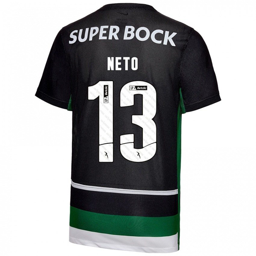 Enfant Maillot Luís Neto #13 Noir Blanc Vert Tenues Domicile 2024/25 T-Shirt Belgique