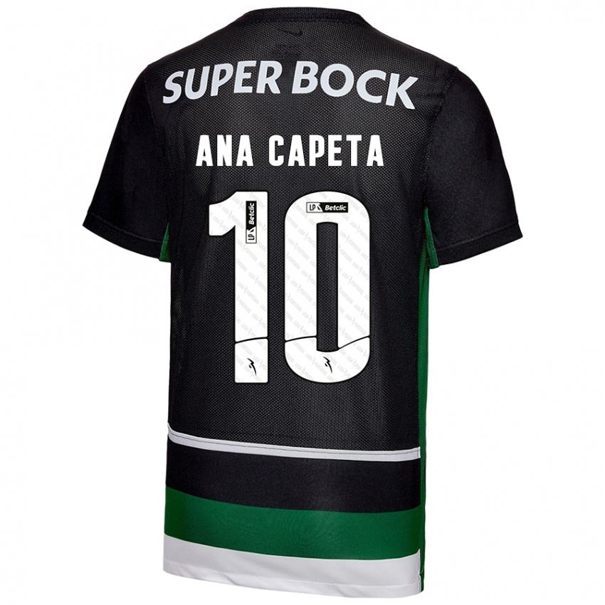 Enfant Maillot Ana Capeta #10 Noir Blanc Vert Tenues Domicile 2024/25 T-Shirt Belgique