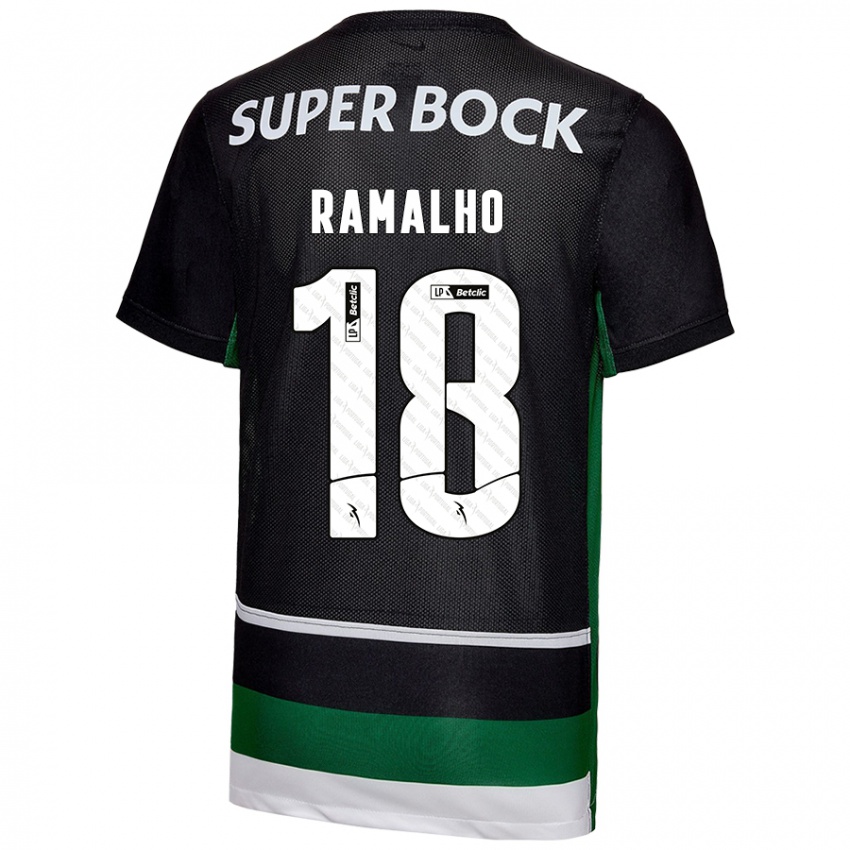 Enfant Maillot Inês Filipa Ramalho Gonçalves #18 Noir Blanc Vert Tenues Domicile 2024/25 T-Shirt Belgique